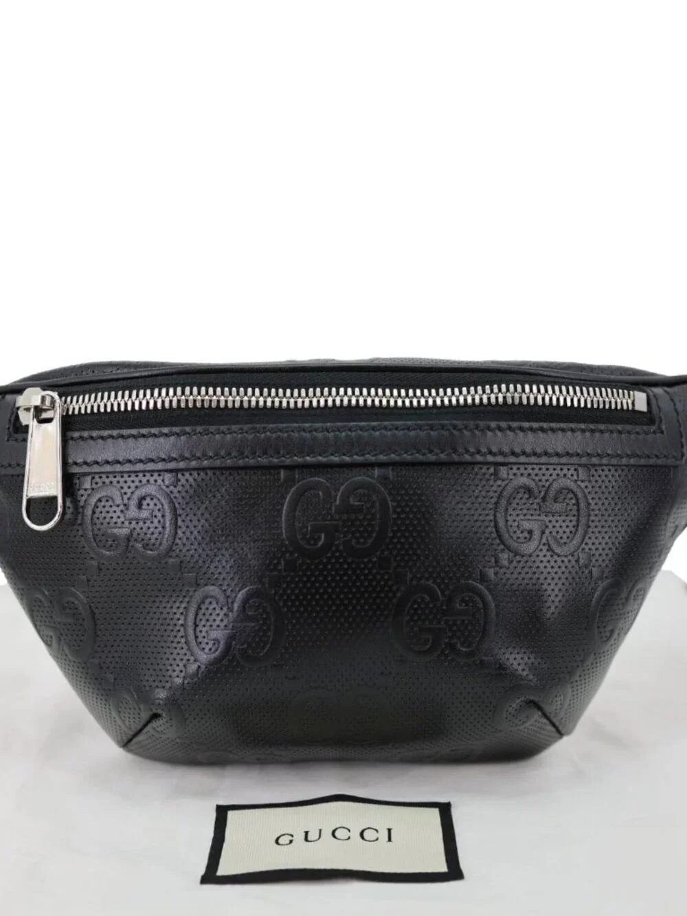Gucci  Tennis GG Calfskin Embossed Leather Belt Bag Black 658582